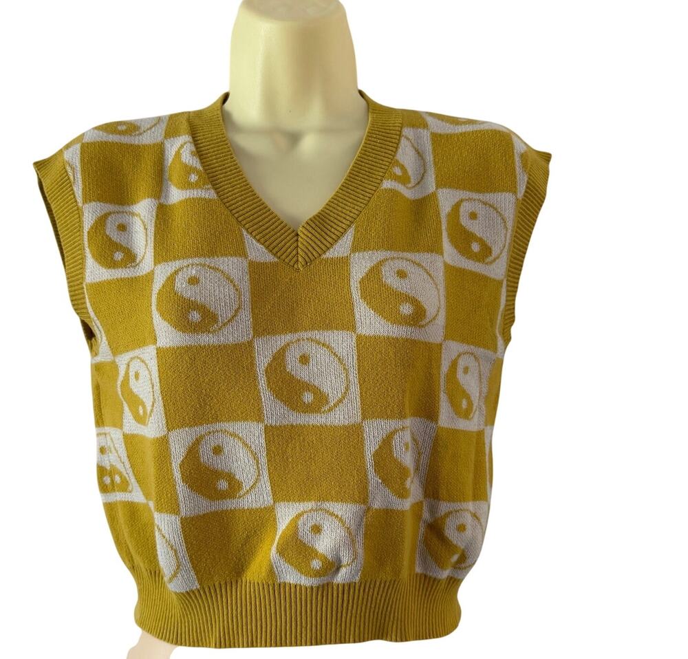 Gold & White Yin Yang Checkered Sweater Vest